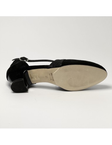 Scarpa da ballo donna ballo da sala liscio latino tango nabuk glitter nero suola cuoio pomiciato tacco 30 largo