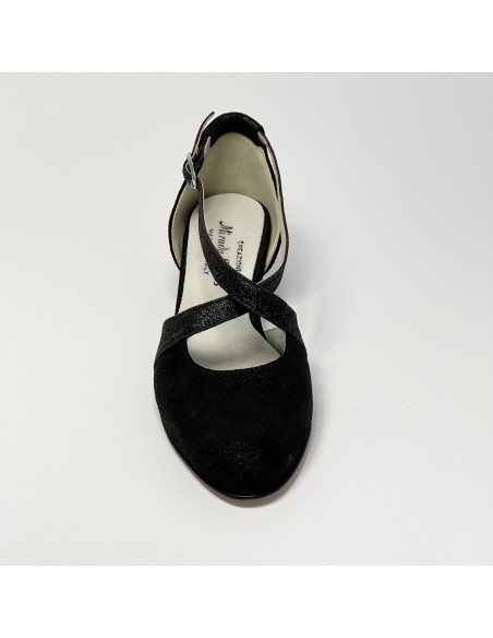 Scarpa da ballo donna ballo da sala liscio latino tango nabuk glitter nero suola cuoio pomiciato tacco 30 largo