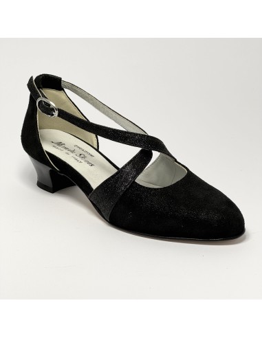 Scarpa da ballo donna ballo da sala liscio latino tango nabuk glitter nero suola cuoio pomiciato tacco 30 largo
