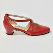 Scarpa da ballo donna ballo da sala liscio tango latino pelle glitter rosso suola cuoio pomiciato tacco 30 largo