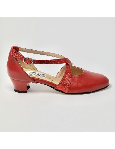 Scarpa da ballo donna ballo da sala liscio tango latino pelle glitter rosso suola cuoio pomiciato tacco 30 largo