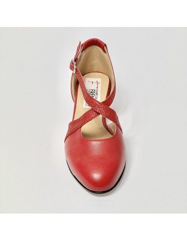 Scarpa da ballo donna ballo da sala liscio tango latino pelle glitter rosso suola cuoio pomiciato tacco 30 largo