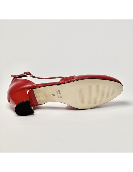 Scarpa da ballo donna ballo da sala liscio tango latino pelle glitter rosso suola cuoio pomiciato tacco 30 largo