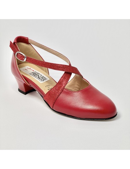 Scarpa da ballo donna ballo da sala liscio tango latino pelle glitter rosso suola cuoio pomiciato tacco 30 largo