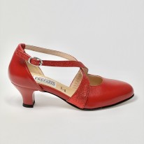 Scarpa da ballo donna ballo da sala liscio latino tango pelle glitter rosso suola cuoio pomiciato tacco 50