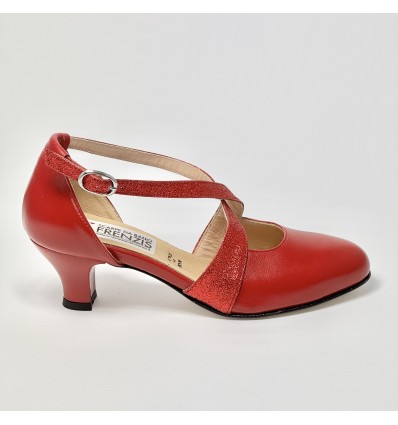 Scarpa da ballo donna ballo da sala liscio latino tango pelle glitter rosso suola cuoio pomiciato tacco 50