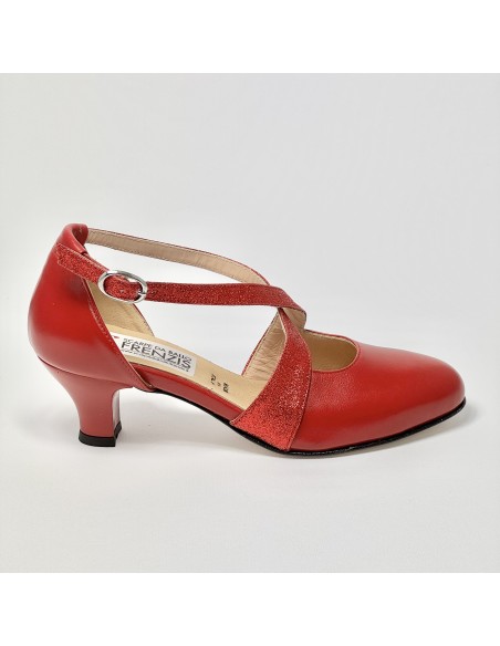 Scarpa da ballo donna ballo da sala liscio latino tango pelle glitter rosso suola cuoio pomiciato tacco 50