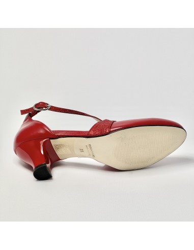 Scarpa da ballo donna ballo da sala liscio latino tango pelle glitter rosso suola cuoio pomiciato tacco 50