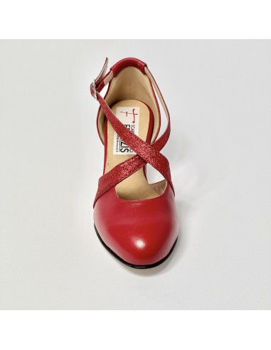 Scarpa da ballo donna ballo da sala liscio latino tango pelle glitter rosso suola cuoio pomiciato tacco 50