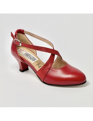 Scarpa da ballo donna ballo da sala liscio latino tango pelle glitter rosso suola cuoio pomiciato tacco 50