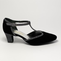 Scarpa da ballo donna ballo da sala liscio tango latino camoscio nero tessuto canna di fucile suola bufalo tacco 50 stiletto