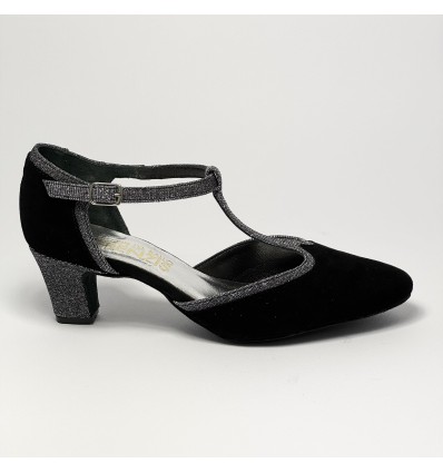 Scarpa da ballo donna ballo da sala liscio tango latino camoscio nero tessuto canna di fucile suola bufalo tacco 50 stiletto