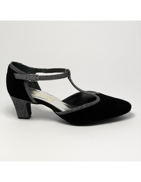 Scarpa da ballo donna ballo da sala liscio tango latino camoscio nero tessuto canna di fucile suola bufalo tacco 50 stiletto