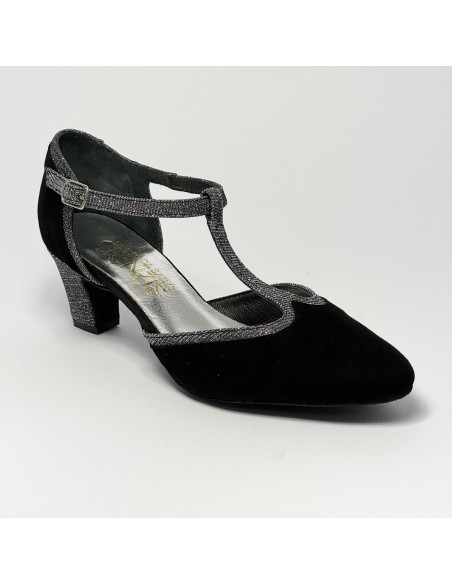 Scarpa da ballo donna ballo da sala liscio tango latino camoscio nero tessuto canna di fucile suola bufalo tacco 50 stiletto