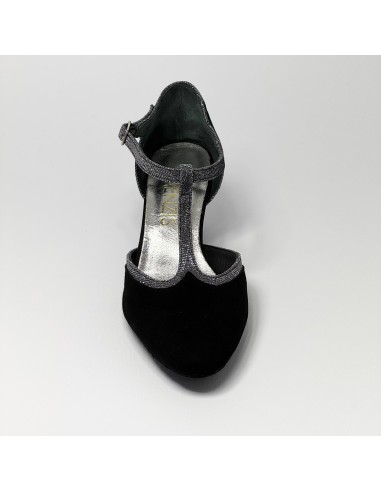 Scarpa da ballo donna ballo da sala liscio tango latino camoscio nero tessuto canna di fucile suola bufalo tacco 50 stiletto