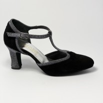 Scarpa da ballo donna ballo da sala liscio tango latino camoscio nero tessuto canna di fucile suola bufalo tacco 70 rocchetto