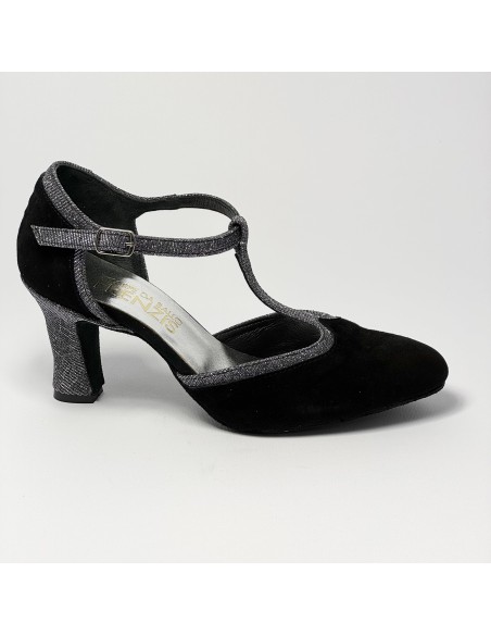 Scarpa da ballo donna ballo da sala liscio tango latino camoscio nero tessuto canna di fucile suola bufalo tacco 70 rocchetto