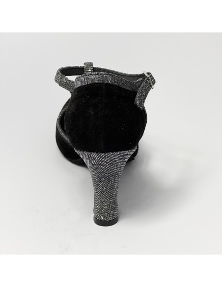 Scarpa da ballo donna ballo da sala liscio tango latino camoscio nero tessuto canna di fucile suola bufalo tacco 70 rocchetto