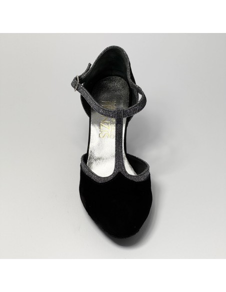 Scarpa da ballo donna ballo da sala liscio tango latino camoscio nero tessuto canna di fucile suola bufalo tacco 70 rocchetto