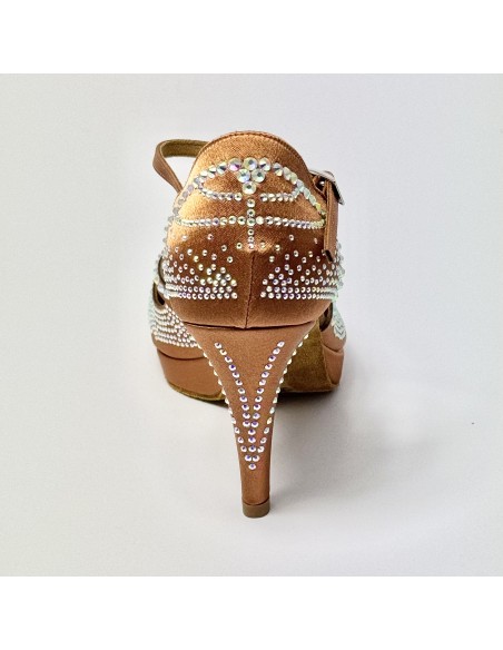 Scarpa da ballo donna latino americano ballo da sala raso tan plateau suola bufalo tacco 85 stiletto