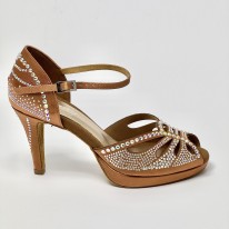 Scarpa da ballo donna latino americano ballo da sala raso tan plateau suola bufalo tacco 85 stiletto