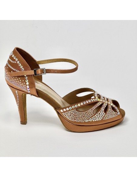 Scarpa da ballo donna latino americano ballo da sala raso tan plateau suola bufalo tacco 85 stiletto
