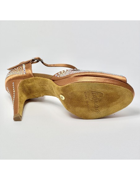 Scarpa da ballo donna latino americano ballo da sala raso tan plateau suola bufalo tacco 85 stiletto