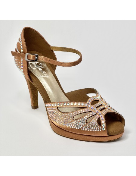 Scarpa da ballo donna latino americano ballo da sala raso tan plateau suola bufalo tacco 85 stiletto