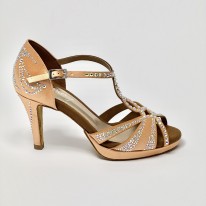 Scarpa da ballo donna latino americano ballo da sala raso flesh strass boreali plateau suola bufalo tacco 85 stiletto