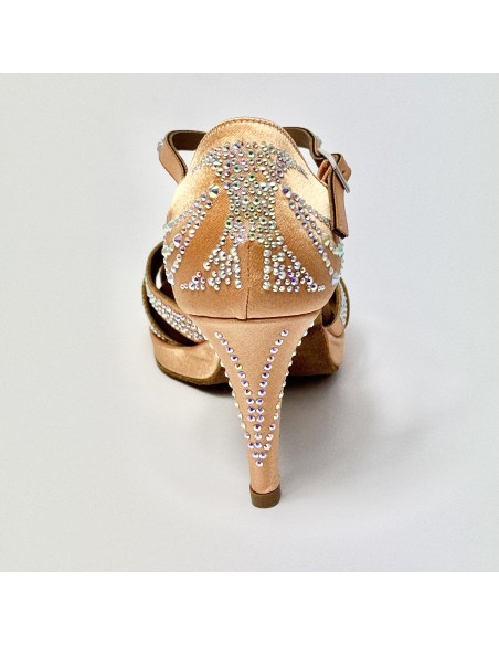 Scarpa da ballo donna latino americano ballo da sala raso flesh strass boreali plateau suola bufalo tacco 85 stiletto
