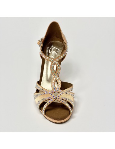Scarpa da ballo donna latino americano ballo da sala raso flesh strass boreali plateau suola bufalo tacco 85 stiletto