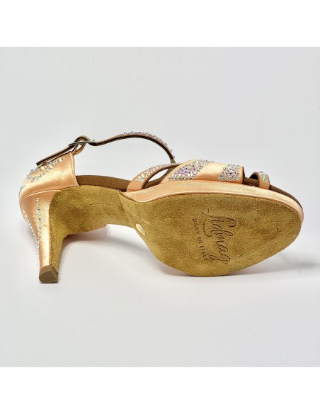 Scarpa da ballo donna latino americano ballo da sala raso flesh strass boreali plateau suola bufalo tacco 85 stiletto