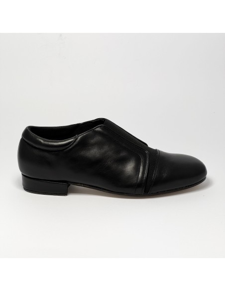 Scarpa da ballo uomo ballo da sala tango latino pelle nera senza lacci con elastico suola cuoio pomiciato tacco 20