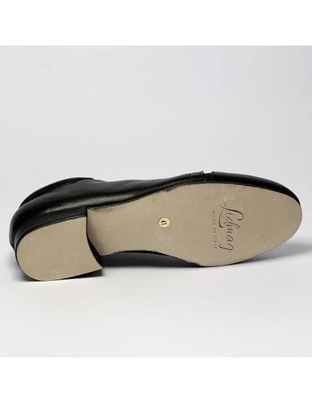 Scarpa da ballo uomo ballo da sala tango latino pelle nera senza lacci con elastico suola cuoio pomiciato tacco 20