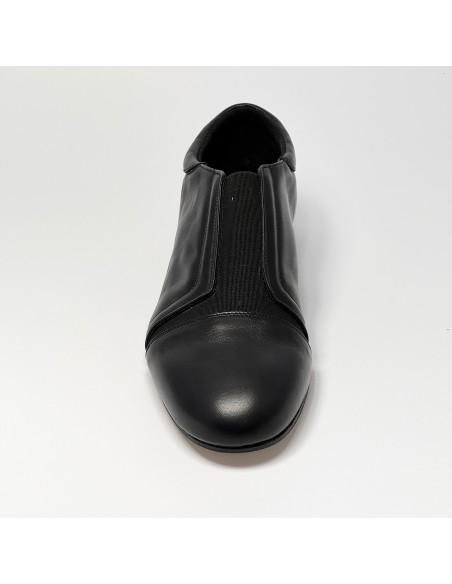 Scarpa da ballo uomo ballo da sala tango latino pelle nera senza lacci con elastico suola cuoio pomiciato tacco 20