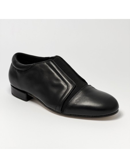 Scarpa da ballo uomo ballo da sala tango latino pelle nera senza lacci con elastico suola cuoio pomiciato tacco 20