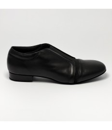Scarpa da ballo uomo liscio tango latino pelle nero elastico sul collo del piede suola bufalo tacco 20