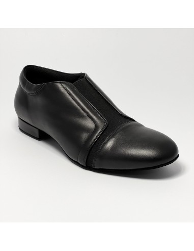 Scarpa da ballo uomo liscio tango latino pelle nero elastico sul collo del piede suola bufalo tacco 20