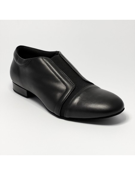 Scarpa da ballo uomo liscio tango latino pelle nero elastico sul collo del piede suola bufalo tacco 20