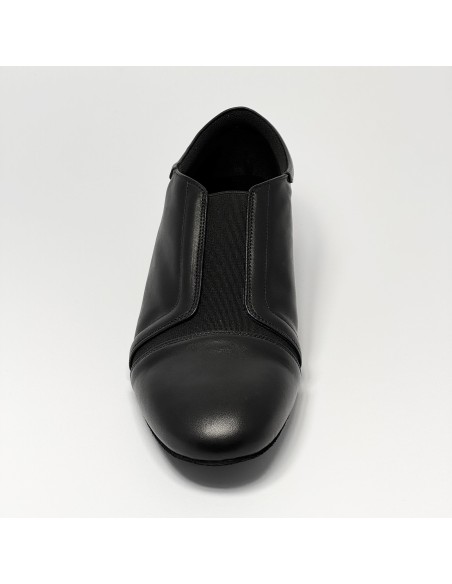 Scarpa da ballo uomo liscio tango latino pelle nero elastico sul collo del piede suola bufalo tacco 20