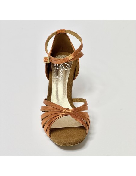Scarpa da ballo donna latino americano ballo da sala raso rame suola bufalo tacco 60 rocchetto