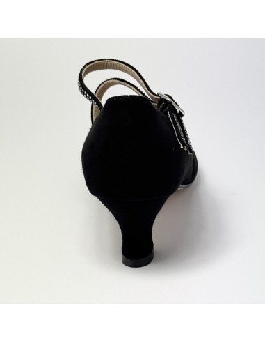 Scarpa da ballo donna ballo da sala liscio standard camoscio nero strass suola cuoio pomiciato tacco 50 rocchetto