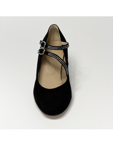 Scarpa da ballo donna ballo da sala liscio standard camoscio nero strass suola cuoio pomiciato tacco 50 rocchetto