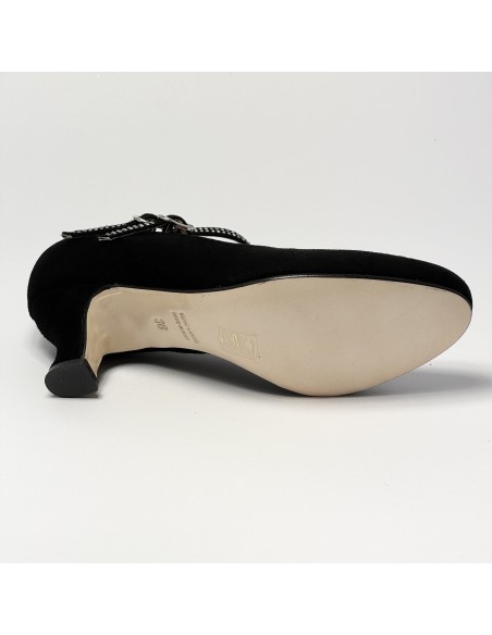 Scarpa da ballo donna ballo da sala liscio standard camoscio nero strass suola cuoio pomiciato tacco 50 rocchetto