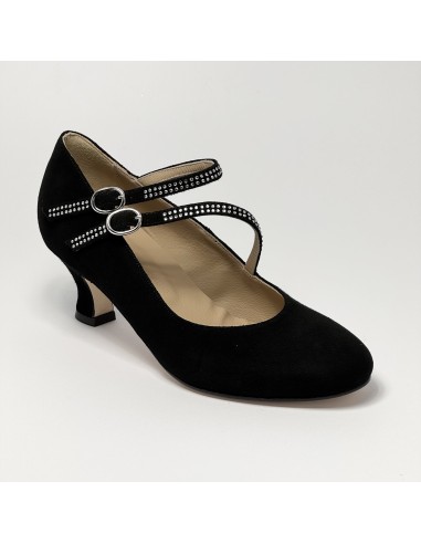 Scarpa da ballo donna ballo da sala liscio standard camoscio nero strass suola cuoio pomiciato tacco 50 rocchetto