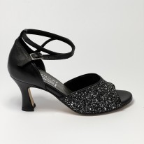 Scarpa da ballo donna latino americano ballo da sala liscio pelle nero glitter canna di fucile suola cuoio tacco 70 rocchetto