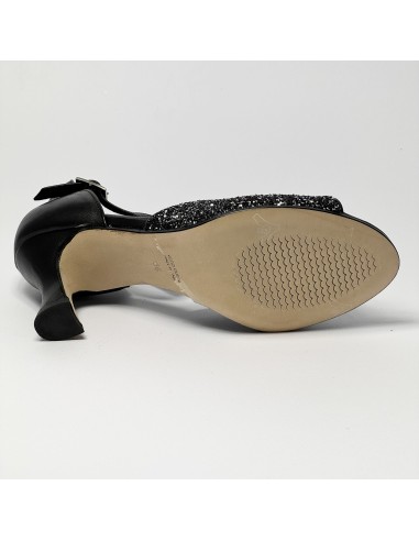 Scarpa da ballo donna latino americano ballo da sala liscio pelle nero glitter canna di fucile suola cuoio tacco 70 rocchetto