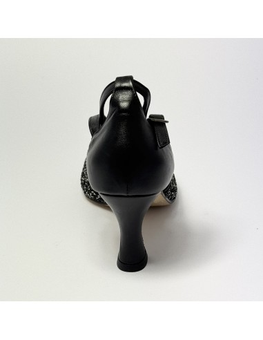 Scarpa da ballo donna latino americano ballo da sala liscio pelle nero glitter canna di fucile suola cuoio tacco 70 rocchetto