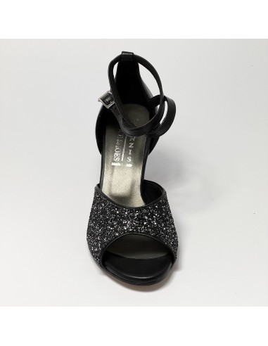 Scarpa da ballo donna latino americano ballo da sala liscio pelle nero glitter canna di fucile suola cuoio tacco 70 rocchetto
