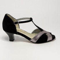 Scarpa da ballo donna latino americano ballo da sala liscio camoscio nero glitter arcobaleno suola cuoio tacco 50